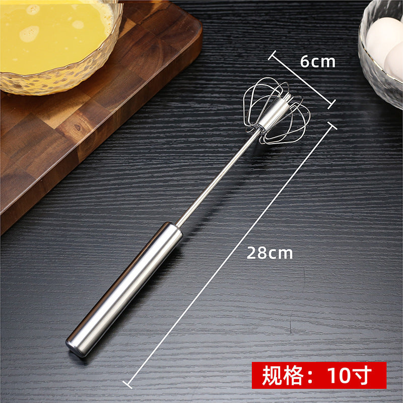 Household stainless steel semi-automatic rotary egg beater - kitchen baking tool, stainless steel manual press-type egg whisk