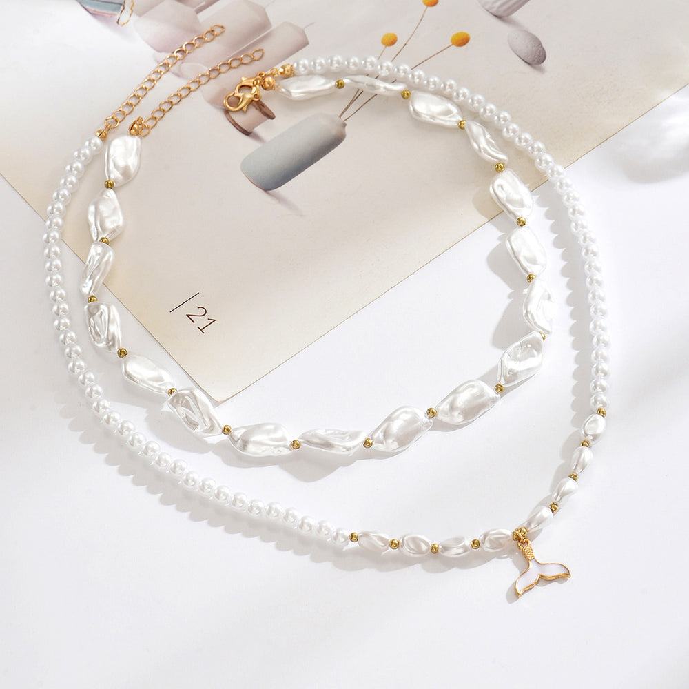 hot-selling accessible luxury french irregular baroque imitation pearl necklace summer versatile fishtail stacked clavicle chain
