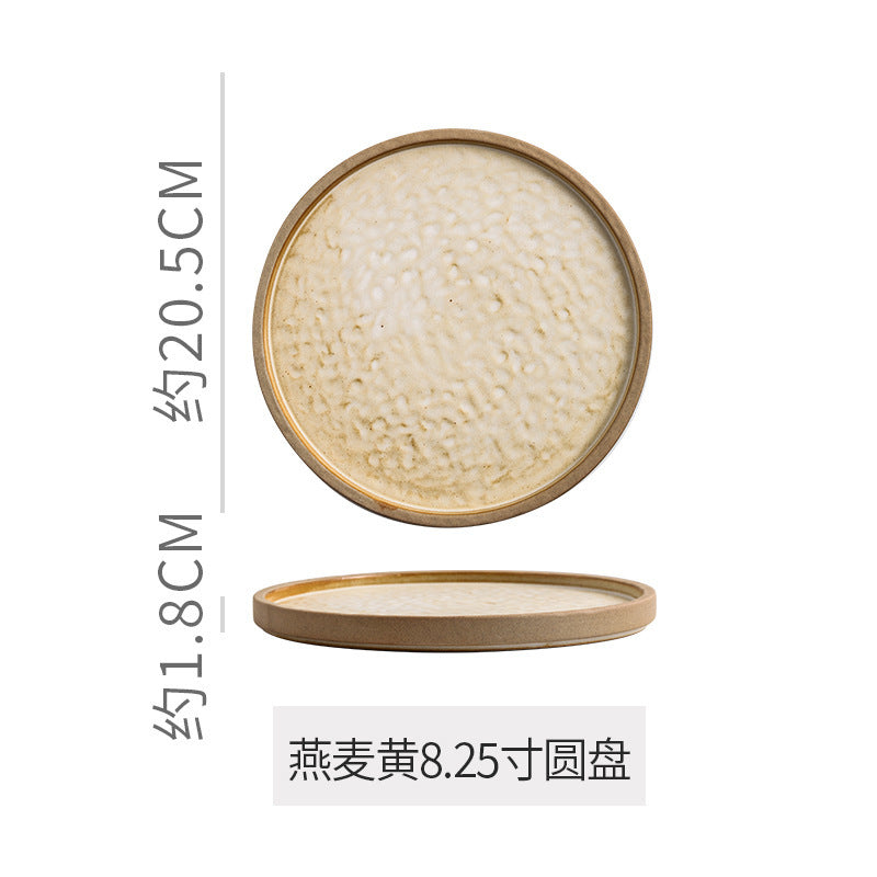 Retro stoneware western food steak plate japanese style with edge restaurant hotel for homestylish shallow plate dessert side dish plate