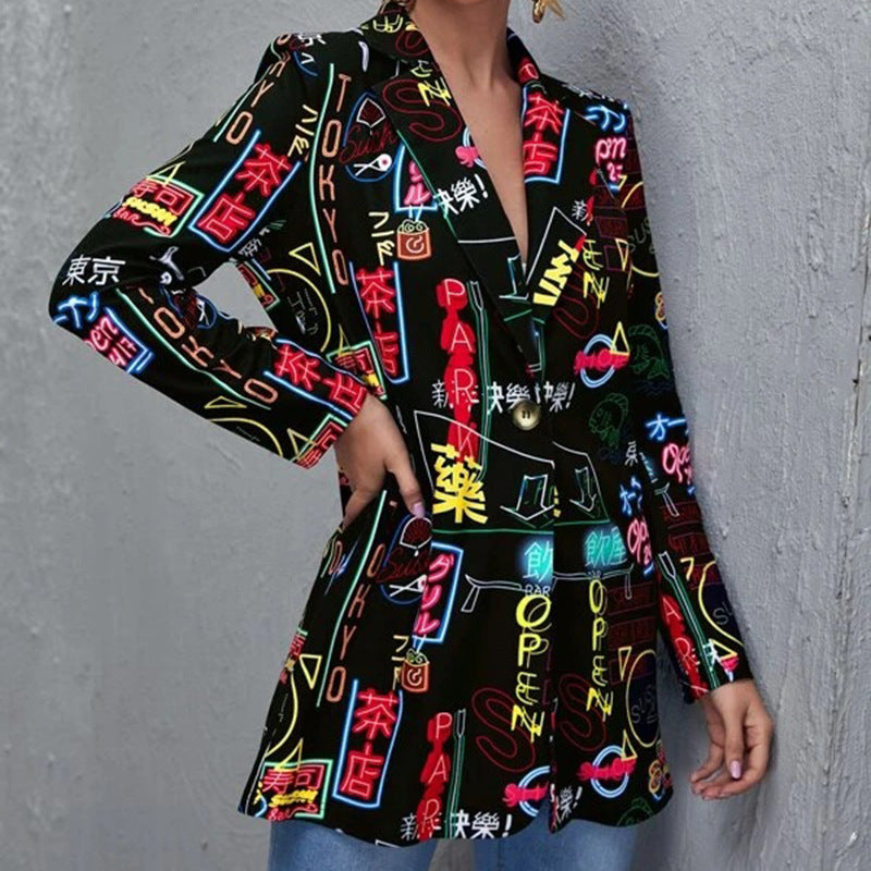 Independent station   fashionexportfashion women's printed suit outwearready stockplus sizeoutwear