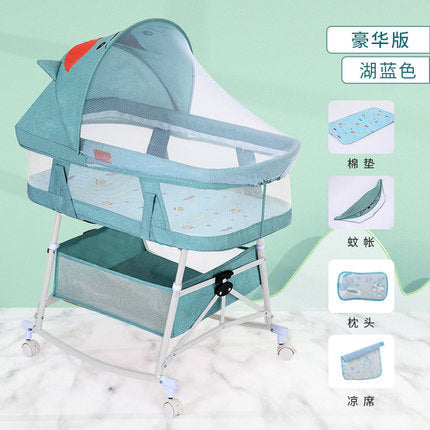 Baby crib newborn bed splicing large bed baby rocking bed bb children's bed cradle bed multifunctional movable foldable