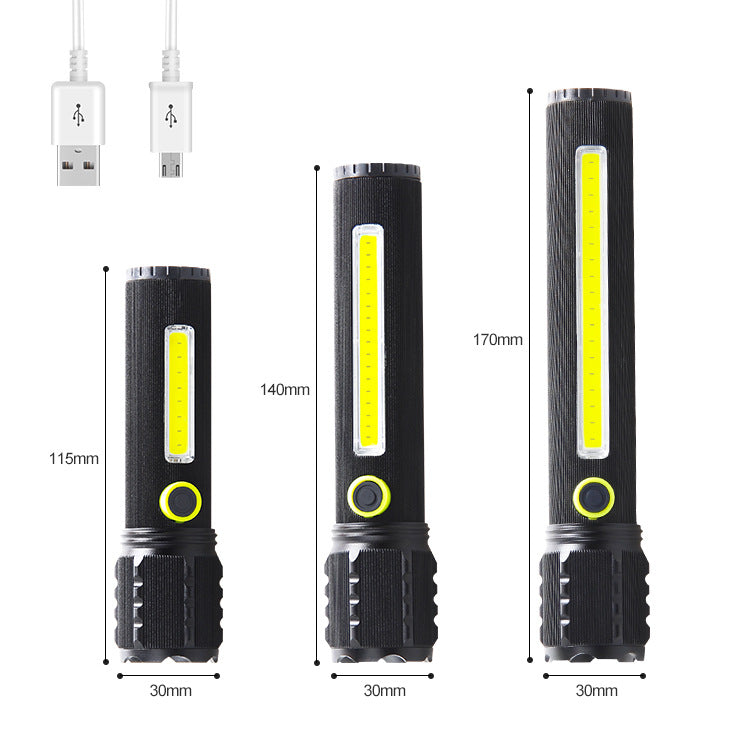 Cross-border LED small flashlight with side light COB strong light telescopic zoom USB charging set Mini C71 flashlight