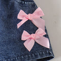 26 cross-border summer girl pink and white pit strip halter top + denim shorts sweet bow children's clothing wholesale in stock