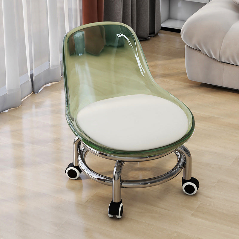 Influencer-approved rolling stool: the perfect low seat for baby care, featuring acrylic transparent design for toddlers learning to walk
