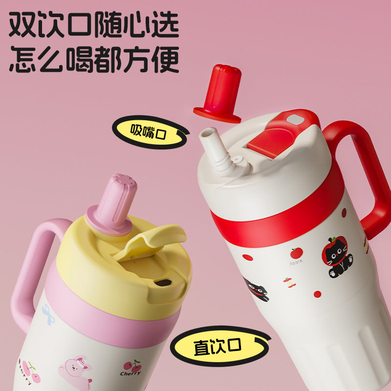 304 stainless steel ice tumbler - large capacity, stylish design for students, straw lid, cute handle, portable cup