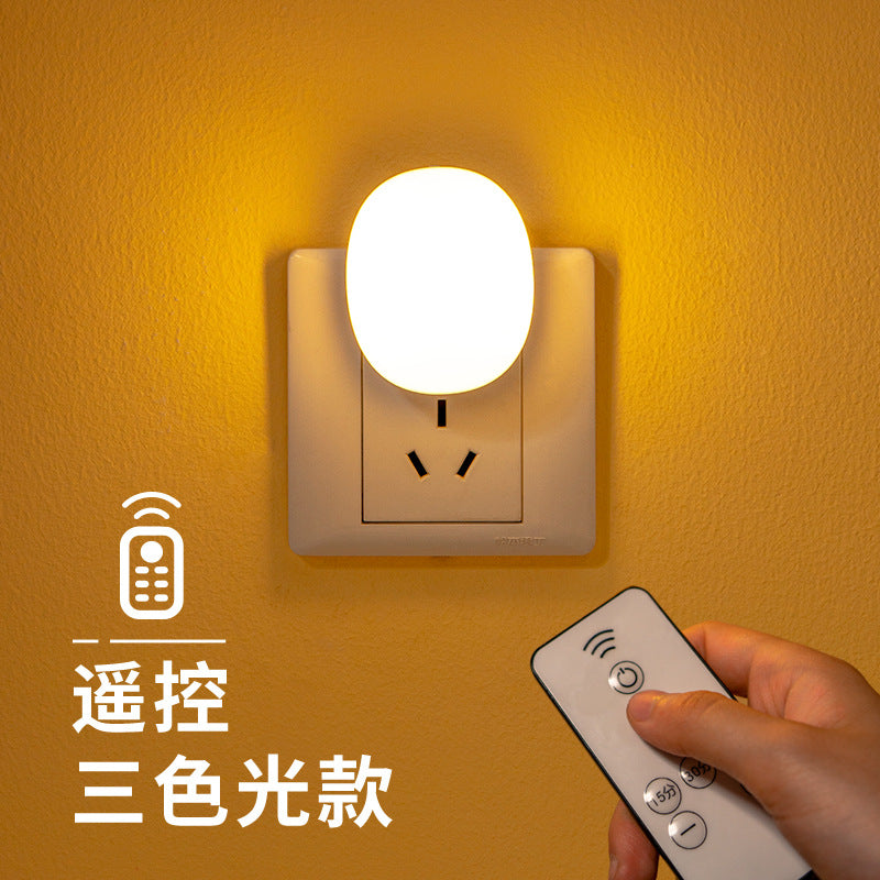 Wireless remote control night light - plug-in bedside lamp for kids, baby bedroom companion for sleep, feeding, eye protection, light-controlled sensor lamp