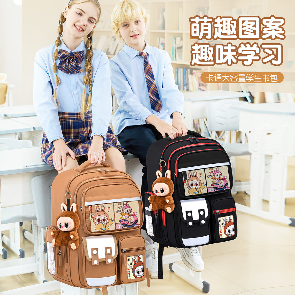 2026 new labubu backpack for girls, elementary school students grades 1-6, boys' lightweight kids' backpack, spine protection, and weight reduction
