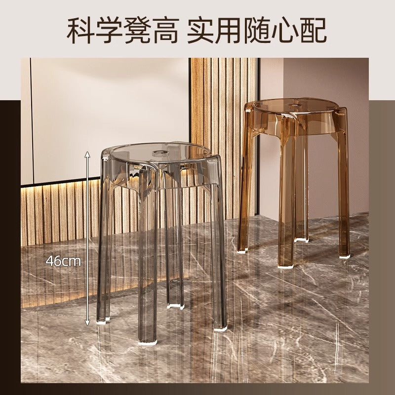 Acrylic plastic stool can be stacked household thickened modern simple stacked transparent chair windmill round rubber bench