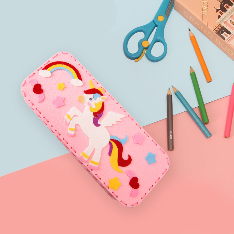 Children's DIY handmade, non-woven cartoon stationery box, pencil case, kindergarten handmade material bag pencil case