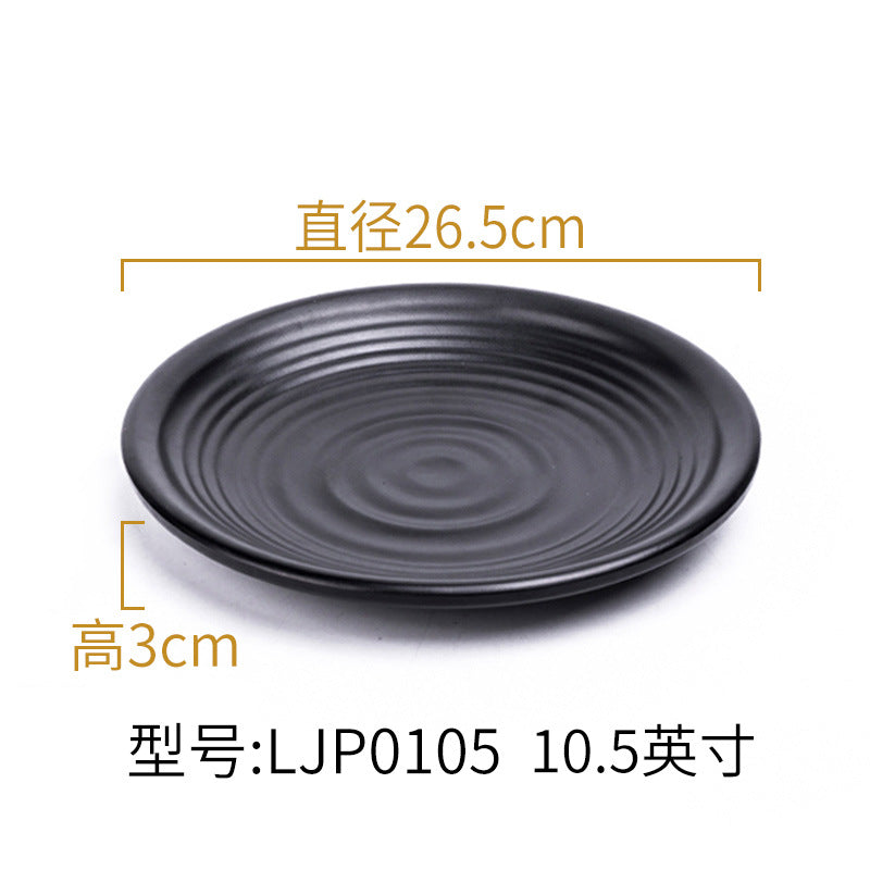 Melamine black tableware plastic dish imitation porcelain dinner plate cold dish plate barbecue hot pot plate barbecue restaurant plate commercial