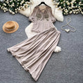 French chic embroidered blouse and high-waisted midi skirt two-piece set - women's summer commute style, slimming and elegant outfit