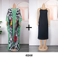African women's plus size printed holiday beach dress loose sun protection robe  chiffon dress two-piece set