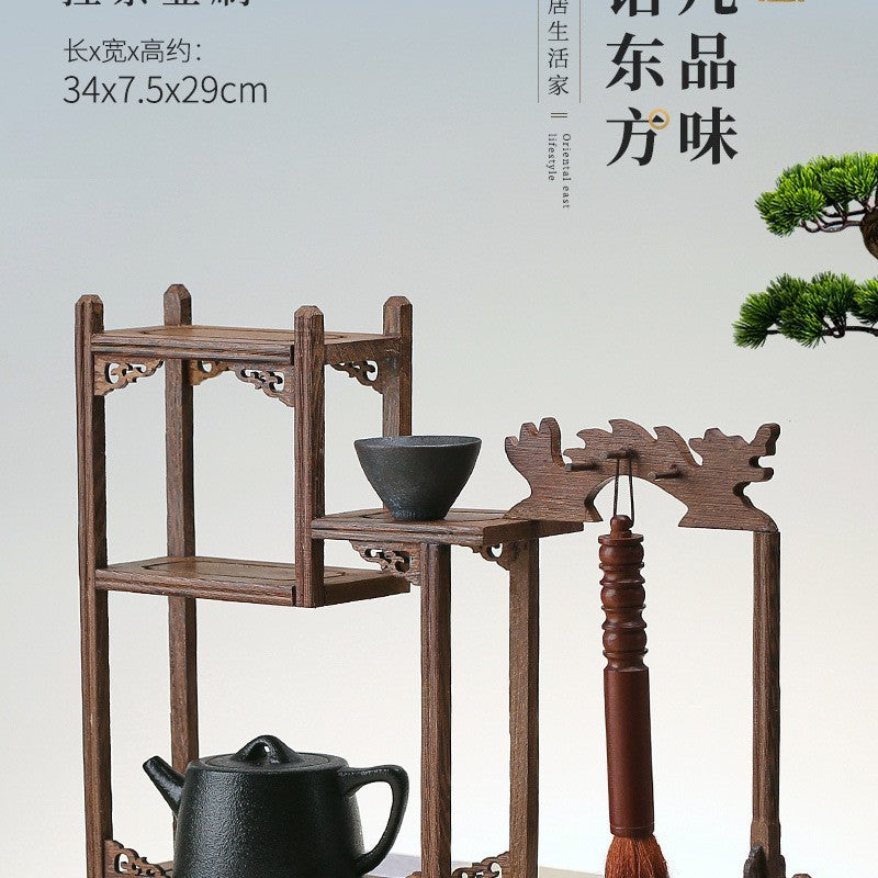 Solid wood teacup rack Chinese Bogu rack storage box table rack Pu'er teapot stove tea set accessories