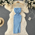 Spring and summer elegant socialite haltercut outtube top hip-covering long skirt women's tight sexybackless slit knitting long skirt