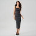 new european and american cross-border sexy knitted ribbed pleated bodycon maxi dress - vacation style