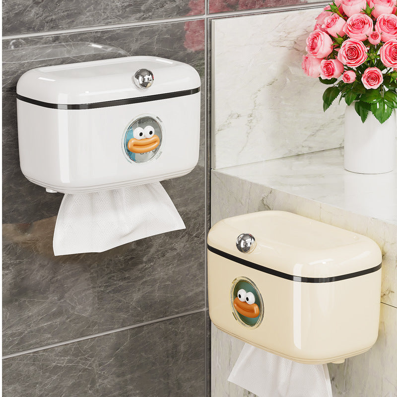 Bathroom sliding lid tissue box wall-mounted multi-functional towel storage rack punch-free waterproof roll paper storage box
