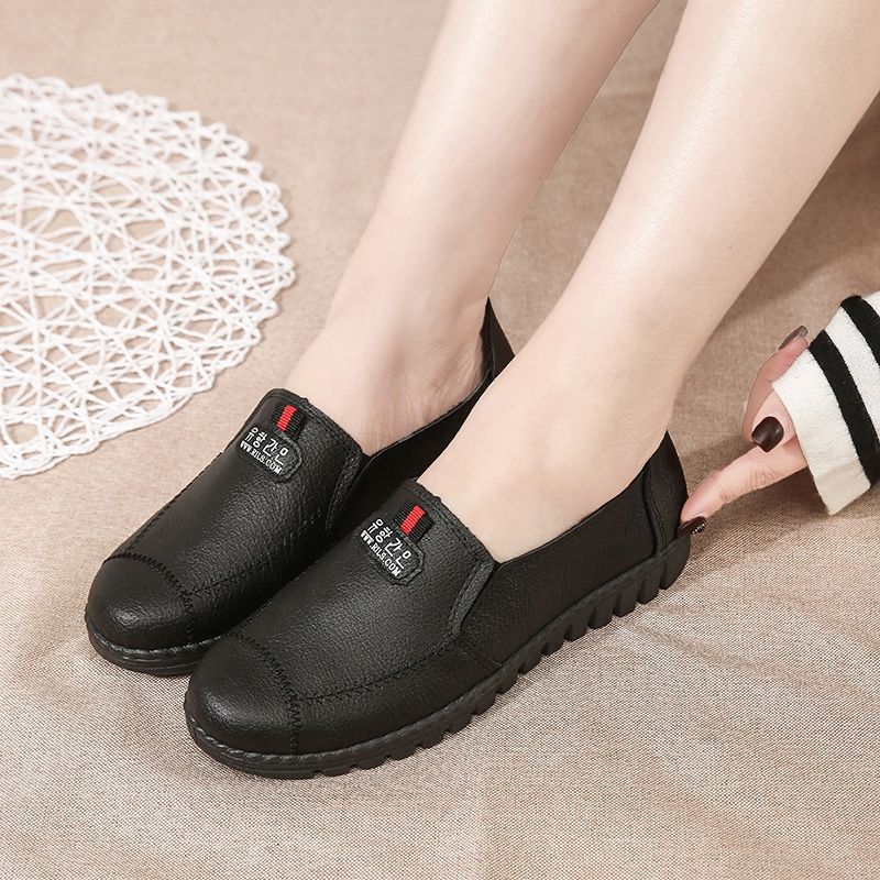 Spring & fall flats ladieswear shoes soft bottom middle-aged and elderly women's flats leather shoes non-slipeasiest for match work shoes slip-on grandma shoes