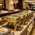 New 9l stainless steel gold glass buffet warmer with hydraulic lid for restaurant use