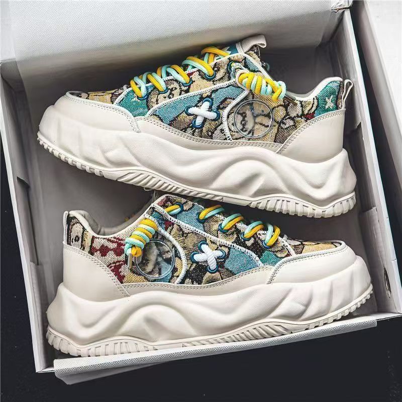 Niche men's shoes winter breathable easiest for matchthick sole bread shoes men non-slip hidden heelcasual dad sports trendy shoes