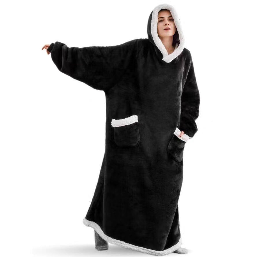1.8m christmas pajamas women's robe flannel long vertical flap pocket pantspullover fleece pajamas blanket lazy blanket