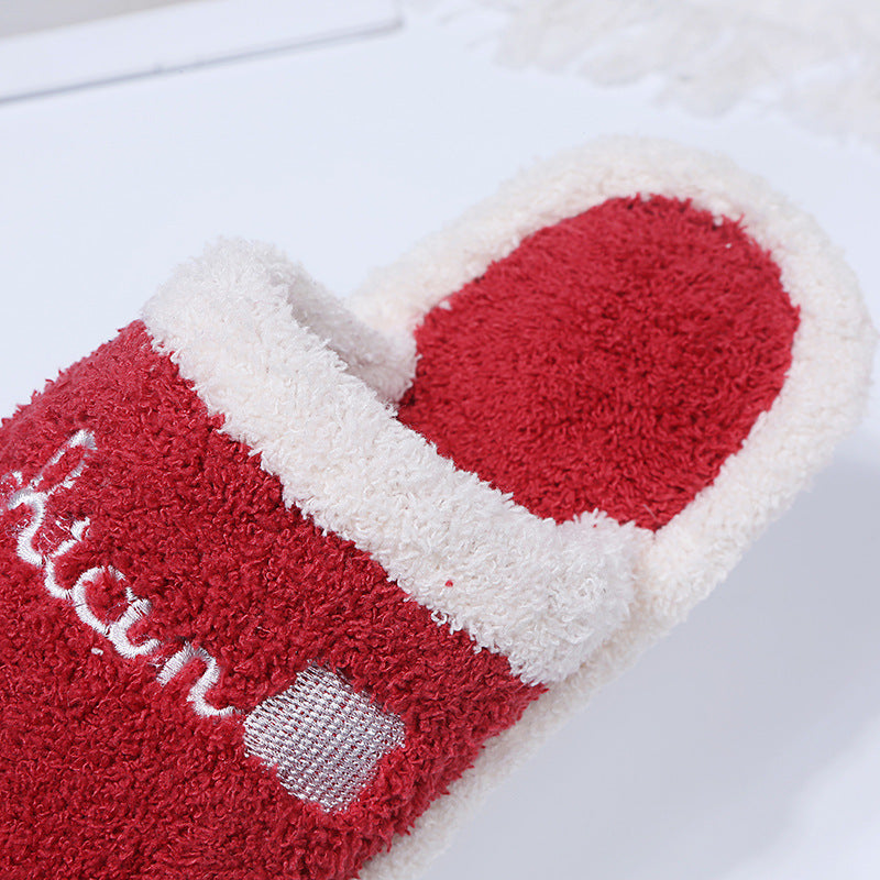 Amazon winter baotou home plaid flat heel pure color plus size round toe home heattech casual cotton slippers dropshipping