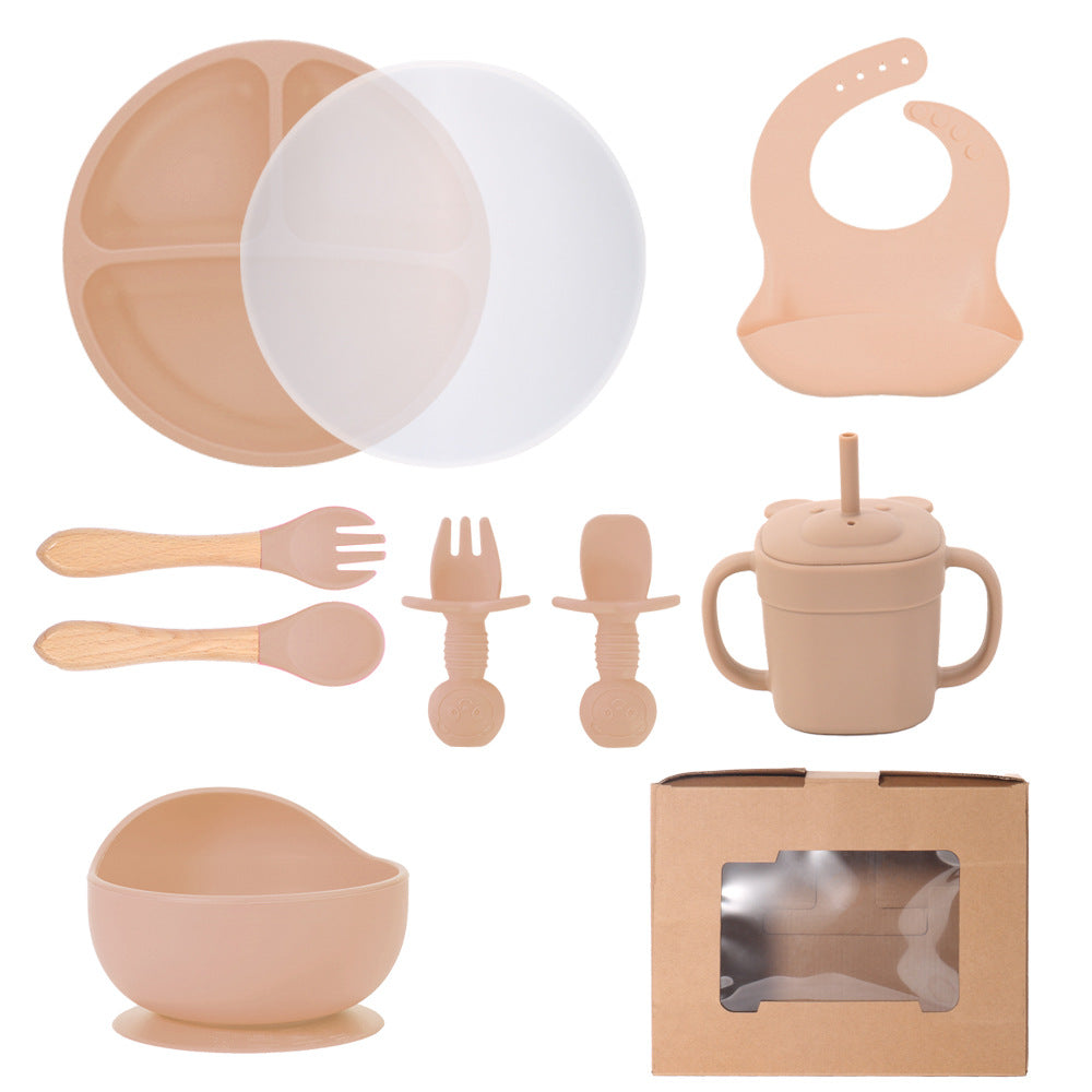 Children's silicone straw cup Baby bear baby drinking milk drinking cup Double handle anti-drop silicone feeding tableware