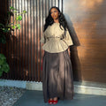 European and american cross-border women's fashion:  summer new arrivals - stylish, designer pleated waist top and high-waisted midi skirt set