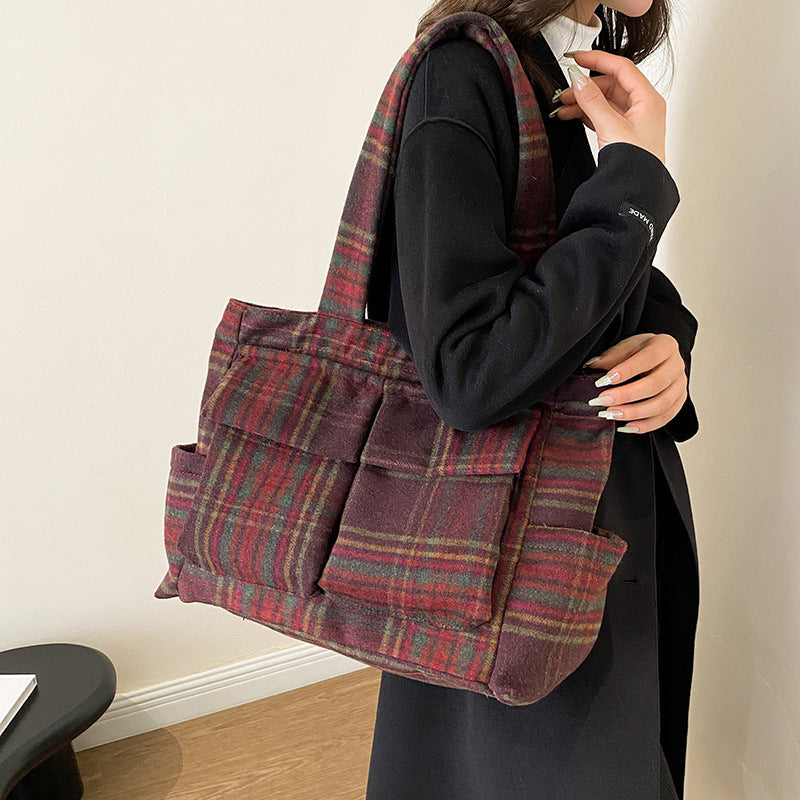 Contrasting color plaid bag women's 2025 autumn and winter new women's bag shoulder bag fashion trend large capacity women's commuter bag