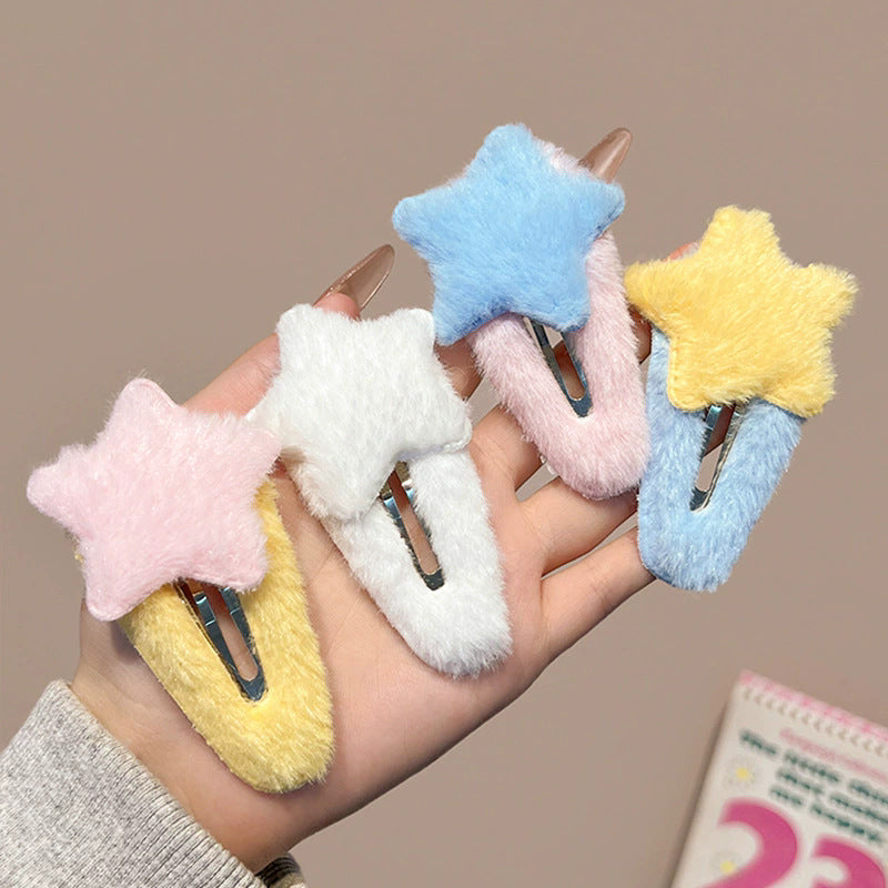 Star plush hair clip - large bb clip for women's side bangs and flyaways - cute kids' hair accessories - autumn/winter sweet style