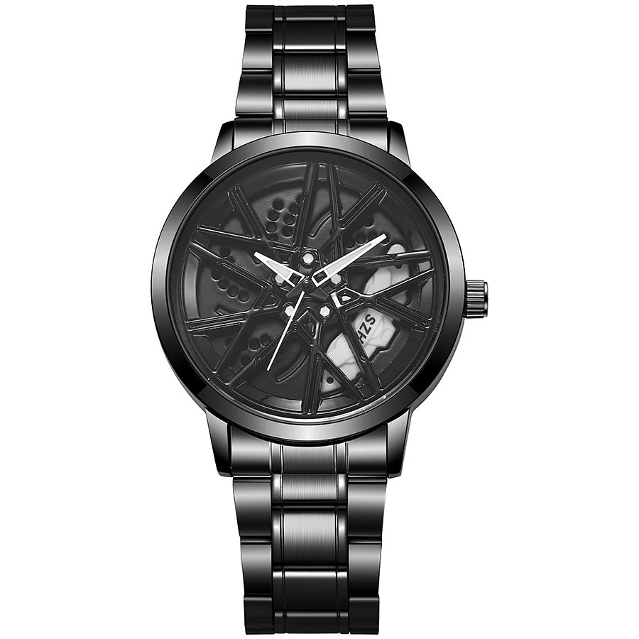 New hollow-out creative tech men's steel band watch with rotating bezel - quartz watch for cross-border e-commerce
