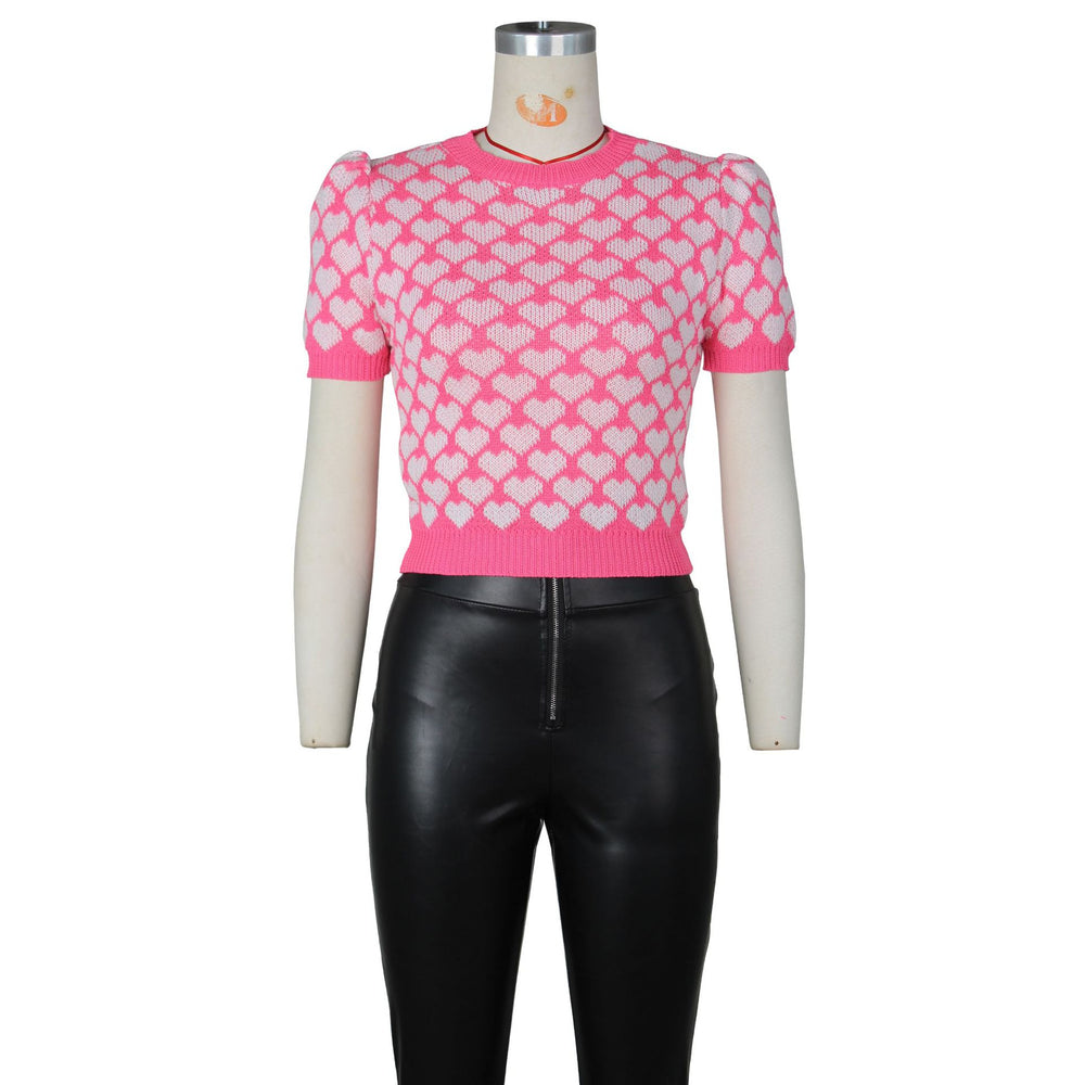 spring/summer european and american style fashion knitted heart print women's short-sleeve t-shirt