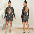 X5565   fashion new product nightclub hot diamond mesh see-through long sleeves cut out skirt dress