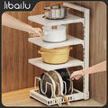 White kitchen storage rack - pot organizer, multi-functional, multi-tier, under-cabinet, sink organizer, layered pot rack
