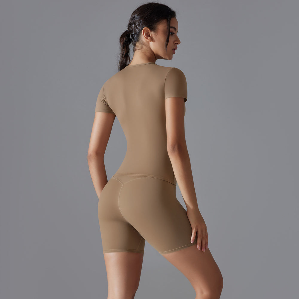 New spring double-sided nylon quick-dry yoga outfit short sleeve fitness set outdoor running sports two-piece set for women