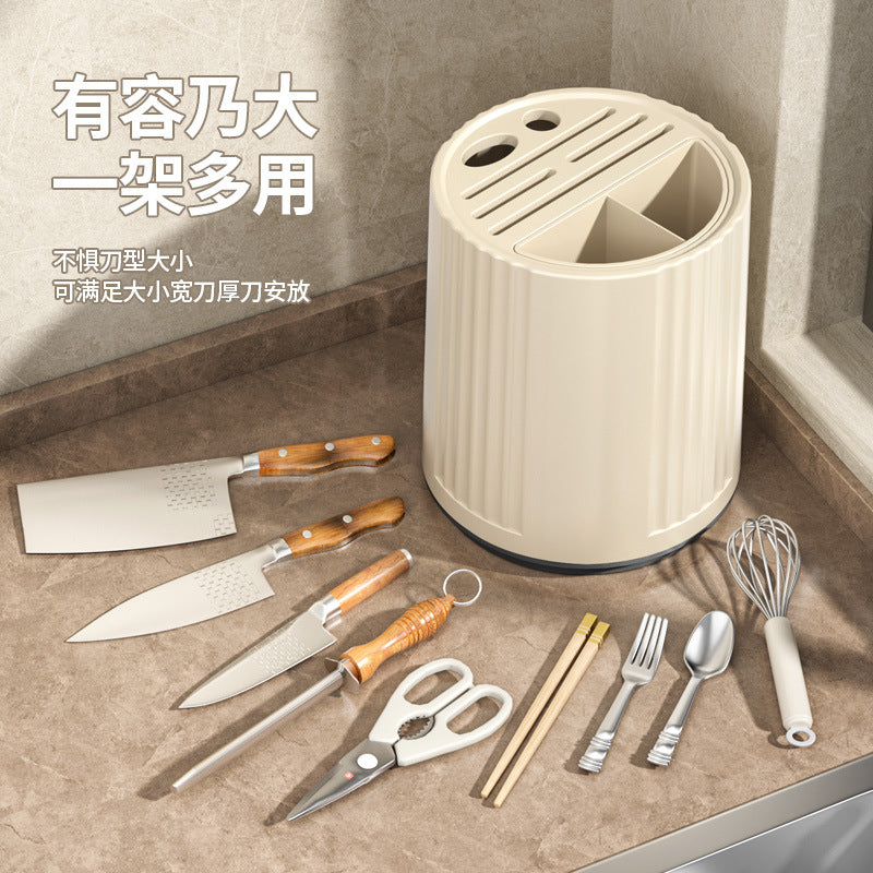Kitchen rotating knife holder - multifunctional countertop organizer for kitchen knives, chopsticks, and utensils