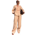European and american cross-border african women's clothing  autumn new arrival: collared loose-fit printed shirt and high-waisted wide-leg pants set