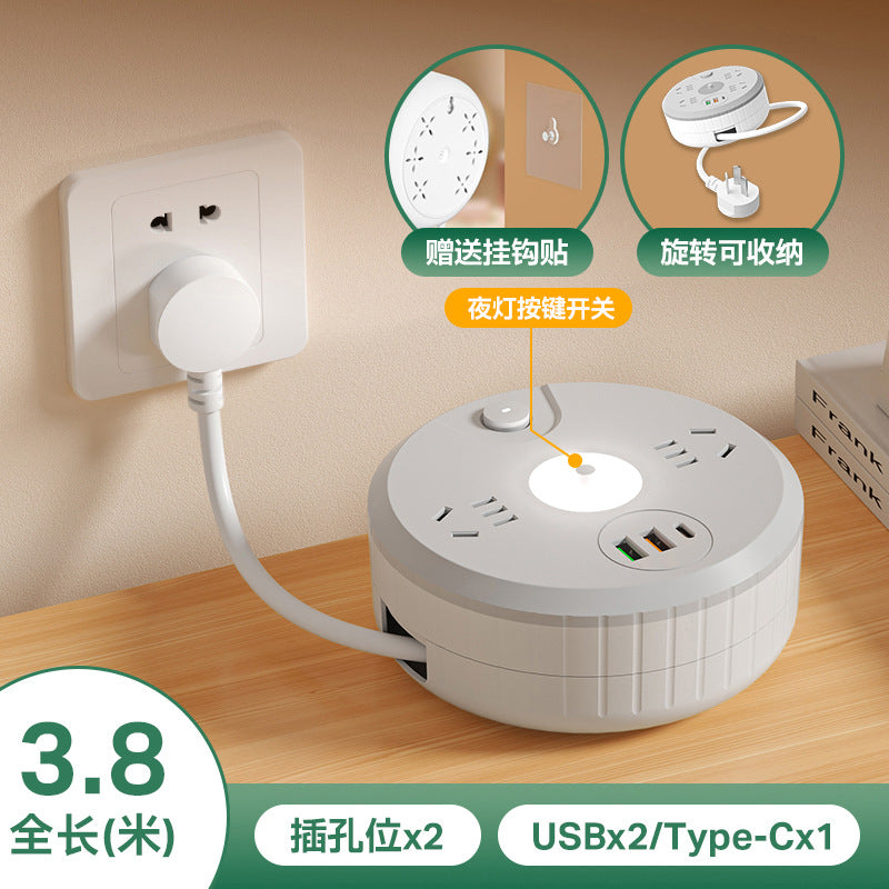 For homeround socket can store multi-function plug-in board student dormitory multi-hole usb night light plug-in board drag power strip
