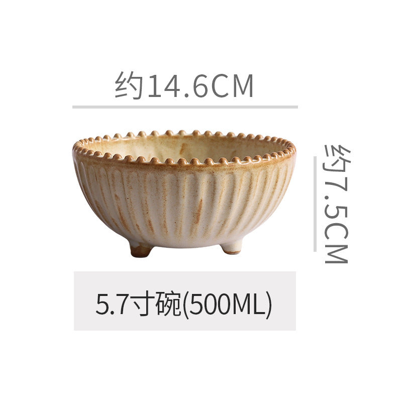Vintage-style rustic ceramic bowls, plates, and dishes - creative beaded edge steak plates and dessert bowls for restaurants and hotels - premium presentation