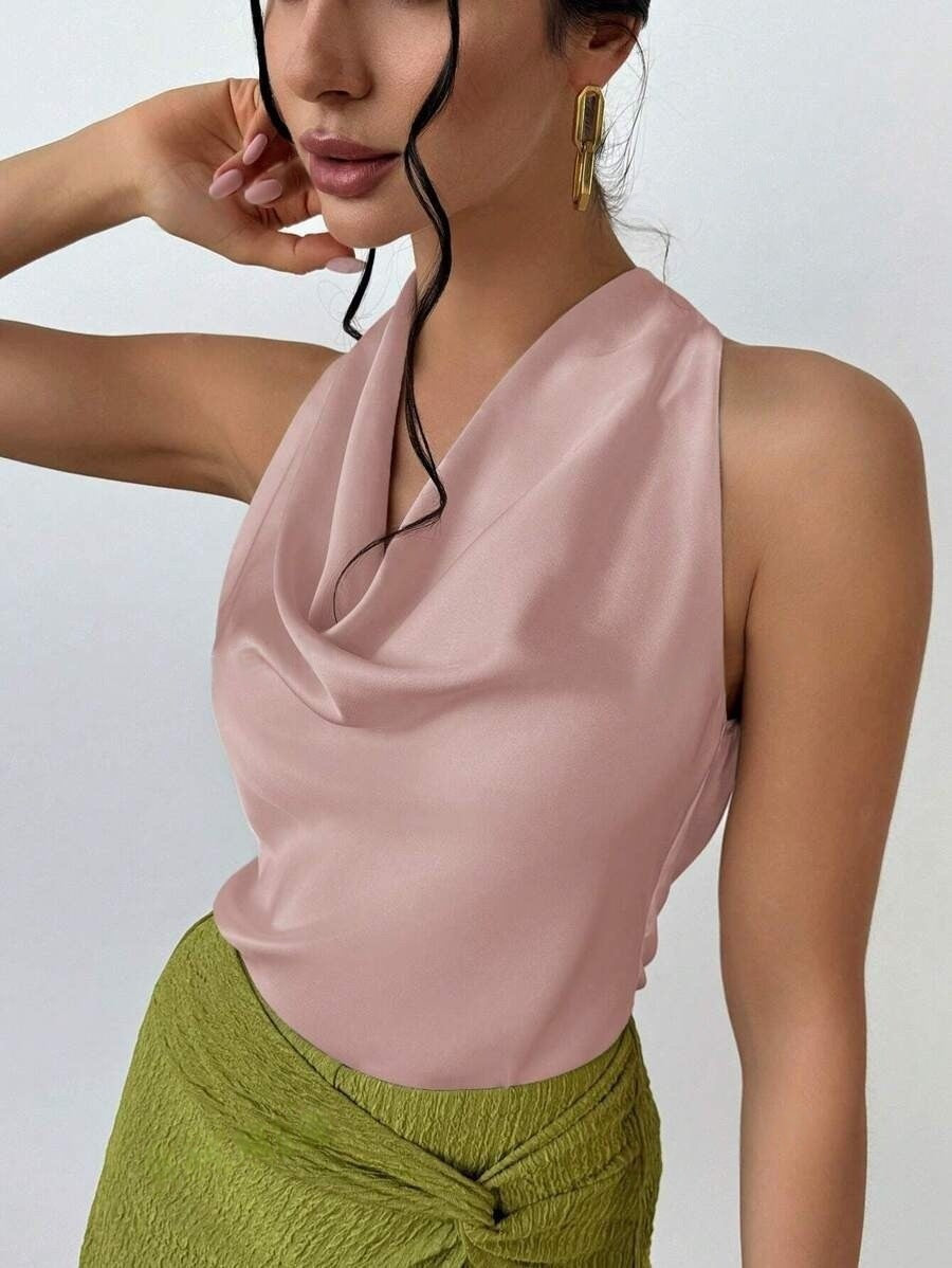 women's sexy sleeveless satin shirt  spring and summer  fashion work women's shirt