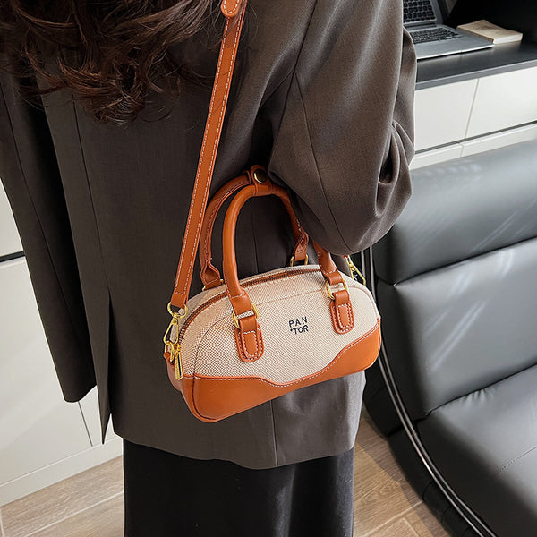 Premium hand carry contrasting color versatile bowling bag 2025 winter new fashion casual shoulder bag trendy women's bag