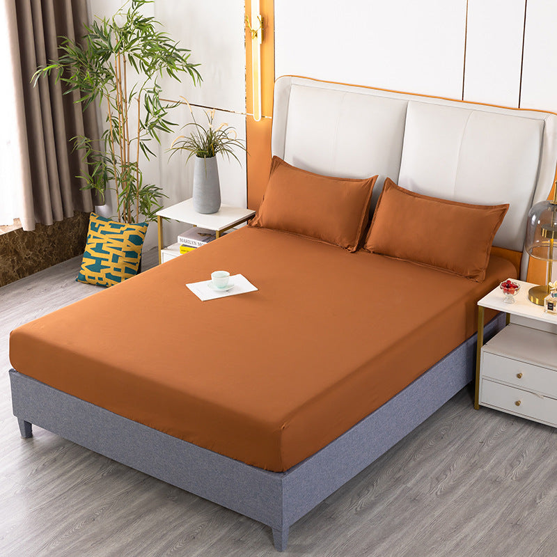 Pure colorprinting fitted sheet single piece double bed cover bed cover brushed bed sheets protective cover fitted sheet three-piece set