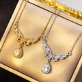 [titanium steel] japanese and korean popular diamond-filled wings water drop necklace for women, high-end light luxury exquisite sweater chain jewelry