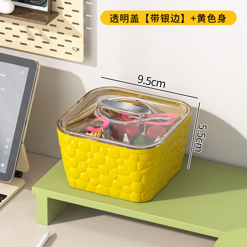 Cream desktop storage box, hair accessories, hand jewelry box, large capacity, covered hair band, hairband, hairpin, jewelry, transparent storage box.