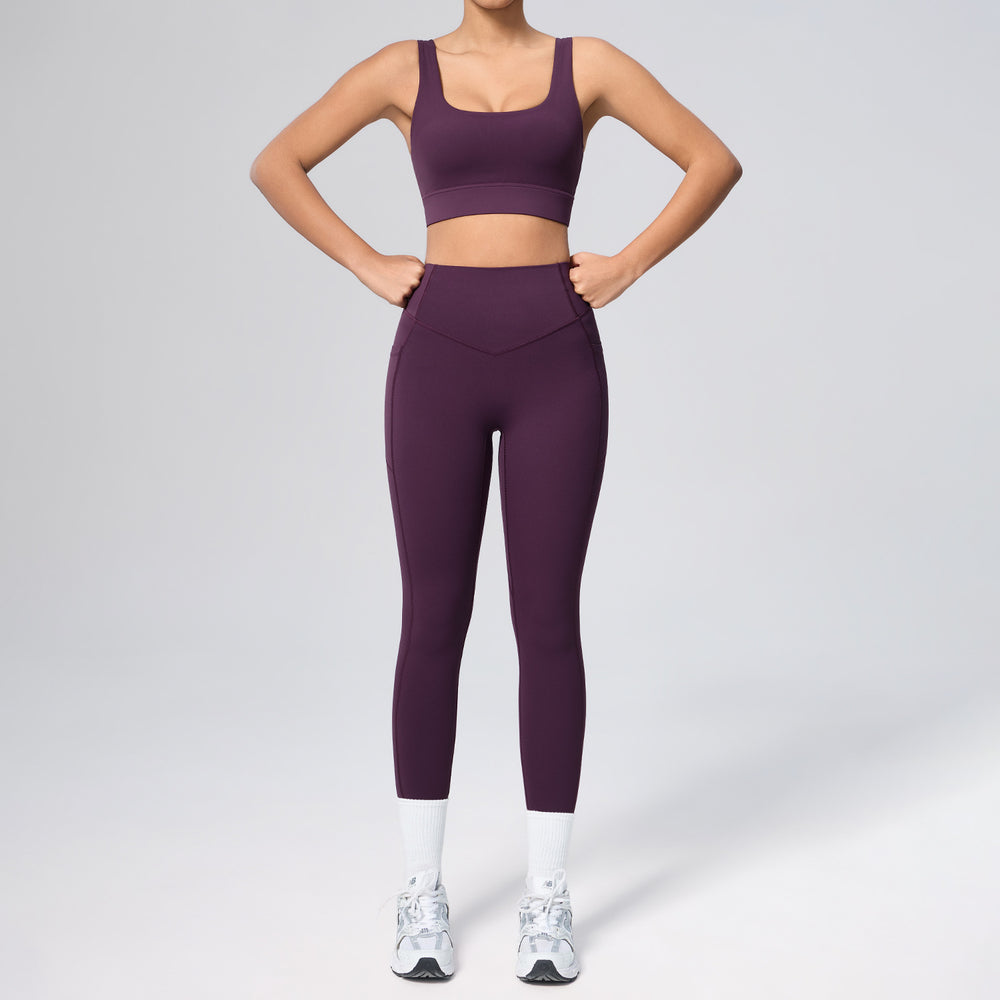 European and american new women's shaping workout set - high waist tummy control pocket yoga outfit - stretchy & breathable fitness set