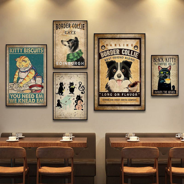 Vintage bar wall decoration painting American cat KTV hanging painting coffee shop bakery restaurant cat dog mural