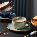 Japanese retro kiln-change ceramic coffee cup and saucer set - large capacity, premium feel mug for milk and beverages