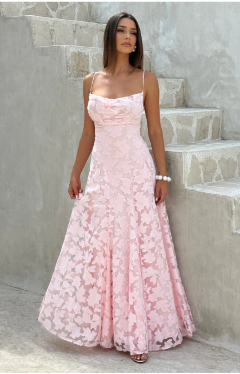 spring new arrival banquet evening dress long gown elegant elegant suspender backless dress for women
