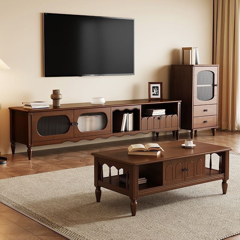 Retro solid wood TV cabinet coffee table combination living room home French antique storage TV cabinet