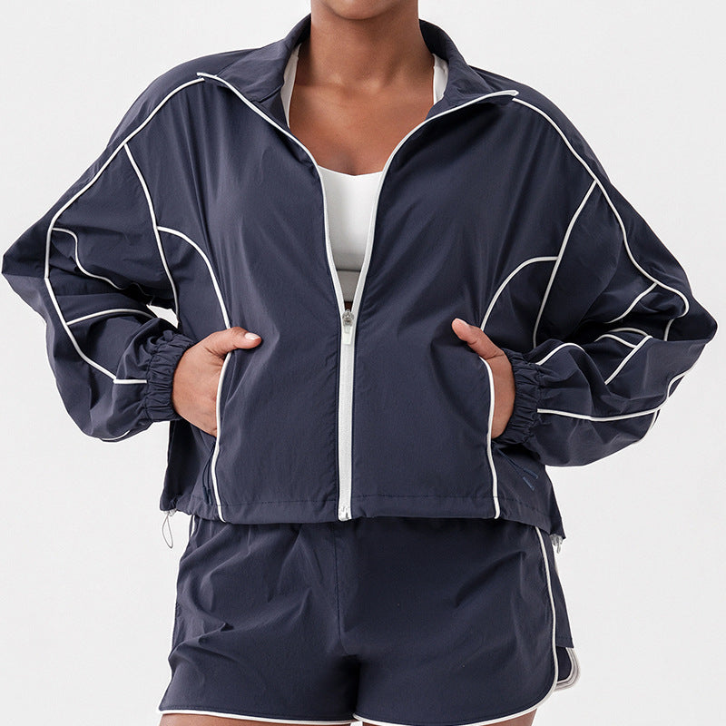 New women's loose-fit training & fitness set: quick-dry tennis top, long-sleeve running & yoga jacket