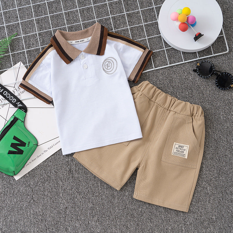 summer children's clothing: kids' short-sleeve polo shirt + t-shirt shorts 2-piece set, trendy wholesale for toddlers and young children